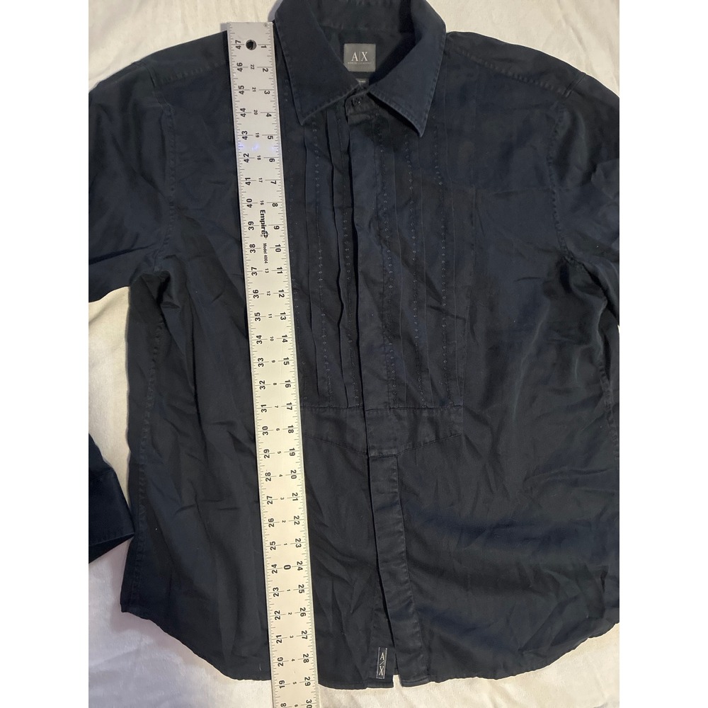 Armani Exchange Mens Black Pleated Bib Long Sleeve Button Down Shirt XL - Picture 5 of 9